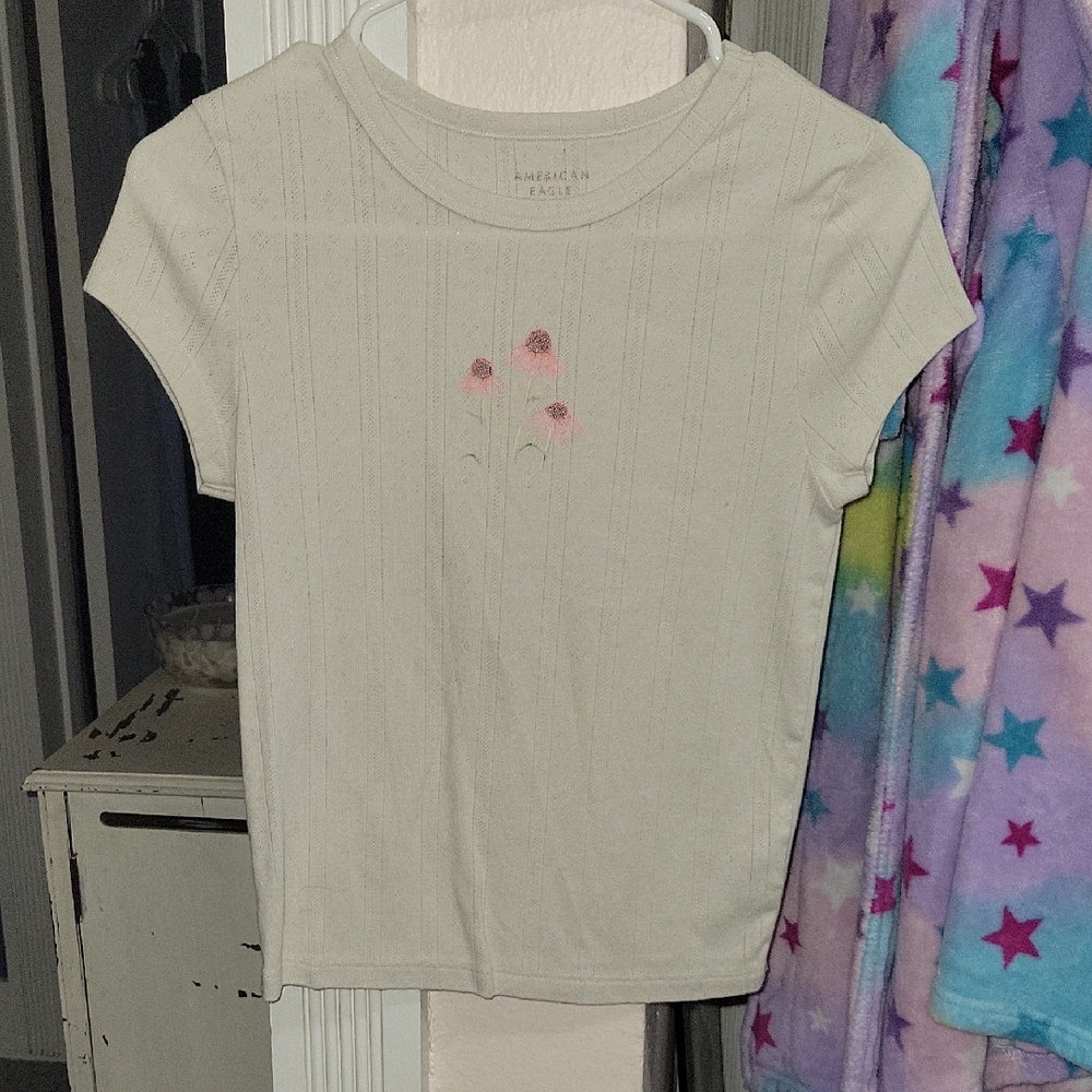 American Eagle Outfitters Flower Graphic Baby Tee, Medium
